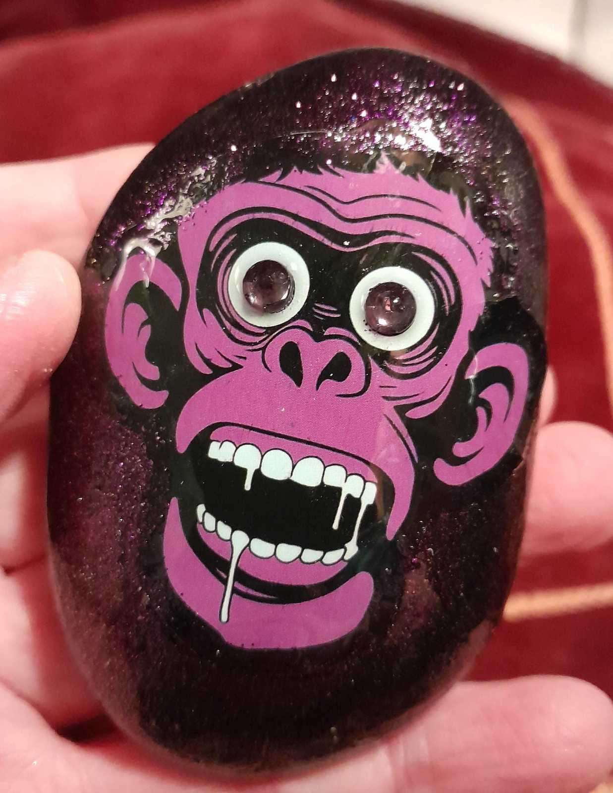 Grapey Ape Monkey Fun Mixed Media ROCK Unique Purple Decor Gifts Friends... - $6.25