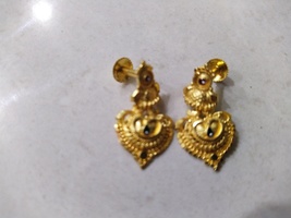 5 Set of Golden Earrings Screw Lock-Dangle-Huggie-Threader-Jhumka - $13.09