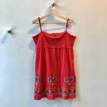L - JWLA Johnny Was Red Smocked &amp; Embroidered Cotton Sun Dress 1217GN - £55.04 GBP