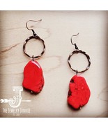 Red Turquoise Chunky Slab Copper Dangle Earrings - $19.80