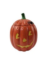 Hallmark Ceramic Halloween Jack O Lantern Pumpkin Spider Candy Cookie Jar w Lid - £11.69 GBP