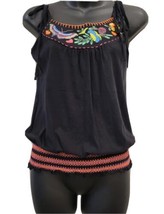Boho Beaded Black top Blouse ROBIN K Womens size Small sleeveless - $14.53
