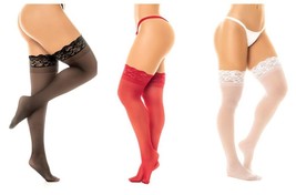 THIGH HIGH SHEER STOCKINGS WITH STAY UP SILICONE LACE TOPS OS - $20.52 CAD
