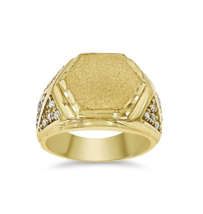 Hexagon Mens Signet Pinky Ring Real 10k Yellow Gold CZ Band - $890.01