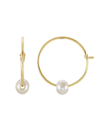 14K Yellow or White Gold Cultured Fresh Water Pearl Youth Huggie Earrings - $224.42 CAD