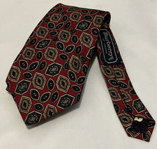 NOS Burberrys of London Mens Red Geometric Necktie Tie USA Silk Business TAGS - £54.59 GBP