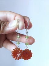 Natural Onyx Carving and Peridot Beads Earrings, August Birthstone Jewelry - £67.40 GBP