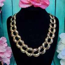Vintage Gold Tone Chain Link Choker Necklace Statement Collar - £19.91 GBP