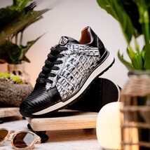 Portici Genuine Crocodile and Lizard Fashion Sneaker Newspaper / Black image 7