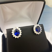 Royal Blue Classic Cluster Princess Diana Inspired, Wedding, Vintage Earring. - £66.56 GBP