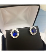 Royal Blue Classic Cluster Princess Diana Inspired, Wedding, Vintage Ear... - $85.00