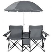 Folding Picnic Double Chair With Umbrella-Gray - £76.10 GBP