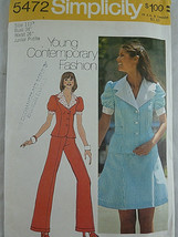 Vintage 70s Simplicity 5472 Skirt &amp; Pant Suit Pattern Sz 11 Jr Bust 34 w... - £7.77 GBP