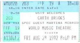 Garth Brooks Concerto Ticket Stub Agosto 28 1992 Tinley Parco Illinois - £35.55 GBP