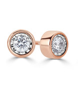 1/4Cttw Diamond Bezel Stud Earrings Set In 14K Pink Gold - $156.99