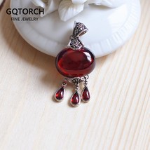 Real Pure 925 Silver Pendant For Women With Natural Garnet Stones Water Drop Vin - £35.60 GBP