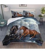 AILONEN Horses Comforter Set Twin Size 3Pcs Evening Running Horses Quilt - $480.91 MXN