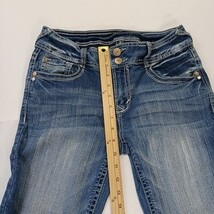 WallFlower Women's Blue Bootcut Jeans Embellished Pockets Stretch Denim Sz 9 Reg image 6
