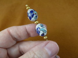 U461 White blue flower oval egg CLOISONNE bead hatpin Pin love hat pins ... - $14.95