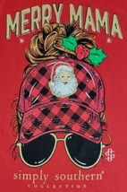 Simply Southern Shirt Merry Mama XMAS Womens L Red Buffalo Plaid Gold Glitter - $12.95