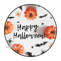 30 Happy Halloween Envelope Seals Labels Stickers 1.5&quot; Round Bats Pumpkins Gifts - £5.98 GBP