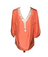 Soft Surroundings Silk V Neck Sequined Tunic Top Size Medium 3/4 Sleeves... - £27.91 GBP