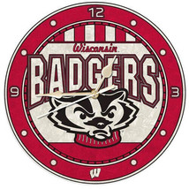 Wisconsin Badgers NCAA 12 Inch Diameter Art Glass Clock Mascot Bucky - $41.58