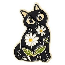 Black Cat Pin Cat Smelling the Flowers Lapel Pin Fur Mom Cat Mom Gift - £7.48 GBP