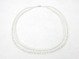 Vintage Costume Jewelry, Faux Pearl and Crystal, Double Strand, Opera, 180907-18 - £7.67 GBP