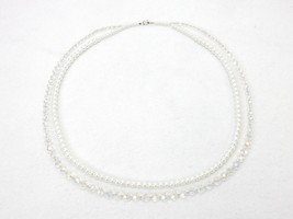 Vintage Costume Jewelry, Faux Pearl and Crystal, Double Strand, Opera, 180907-18 - £7.28 GBP