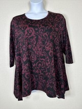 Faded Glory Womens Plus Size 2X Maroon Floral Stretch Scoop Top 3/4 Sleeve - £11.56 GBP
