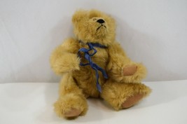 Vintage 8&quot; Plush Stuffed Teddy Bear Lion Blue Ribbon Jointed Animal Brown - £11.57 GBP