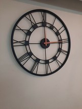 Metal Black Skeleton Hand Made Antique Big Vintage Decor Roman Wall Clock - $126.69