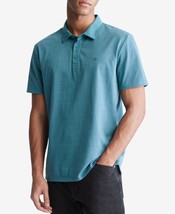 Calvin Klein Mens Smooth Cotton Feeder Stripe Polo Shirt Green Blue Slat... - £22.34 GBP