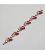 Vintage Thermoset Bracelet SIlver Tone Red Bell Floral Links Open Scroll... - €17,42 EUR