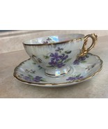 Vtg Japan Lusterware Violets W/Gold Trim Tea Cup &amp; Saucer Set - $23.06 CAD