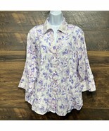 Vicki Wayne Shirt XL Tropical 3/4 Sleeve Top Blouse Buttoned Purple Flor... - $22.66 CAD