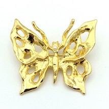 DESIGNER vintage open-work butterfly pin pendant - signed gold-tone pearl brooch - £22.02 GBP