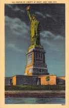 New York City NY-New York, Statue Of Liberty At Night Vintage Linen Post... - £7.47 GBP
