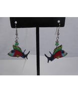 Vintage colorful Plastic Drop Earrings Fish Red Green Blue - £7.50 GBP