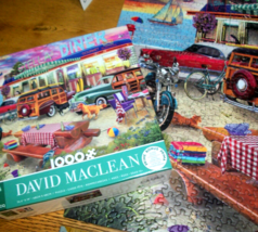 Jigsaw Puzzle 1000 Pcs Woody Wagons Vintage Diner Beach Scene Dogs Cat Complete - £10.99 GBP