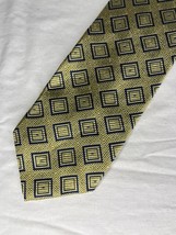 Vintage Jos A Bank Gold Blue Square Print 100% Silk USA Made - $186.24 MXN