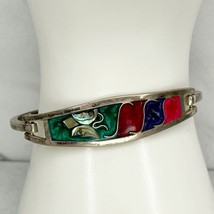 Vintage Taxco Abalone Shell Butterfly Mexico Silver Tone Hinge Bangle Br... - $24.74