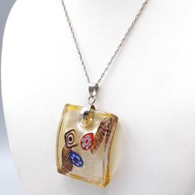 Dichroic Art Glass Millefiori Pendant with 18K White Gold Plating on Dainty - £59.22 GBP