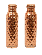 Handmade Copper Water Bottle Leak Proof Beautiful Diamond Cut Design Mat... - £28.64 GBP