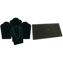 Black Velvet Necklace Pendant Busts &amp; 72 Slot Foam Ring Display Tray Kit 5 Pcs - £11.63 GBP