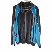 Irving Park Vintage Men&#39;s Velour Track Suit Jacket Black Blue 2XL - £22.50 GBP