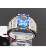 925 Silver - Vintage Minimalist Blue &amp; White CZ &amp; Fire Opal Ring Sz 7 - ... - $43.68