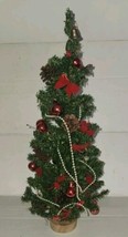 Cute Vintage Small Christmas Tree Decorated Bel On Top Wood Base 20 Inch Pearls - £26.94 GBP