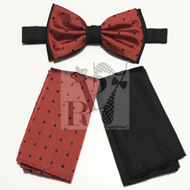 Orange Red Black Dots Two Tone Mini Polka Dots Bowtie &amp; 2 Handkerchief 3... - $14.35